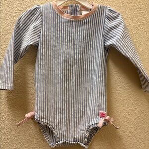 Ruffle Butts Blue and White Striped Kids One Piece